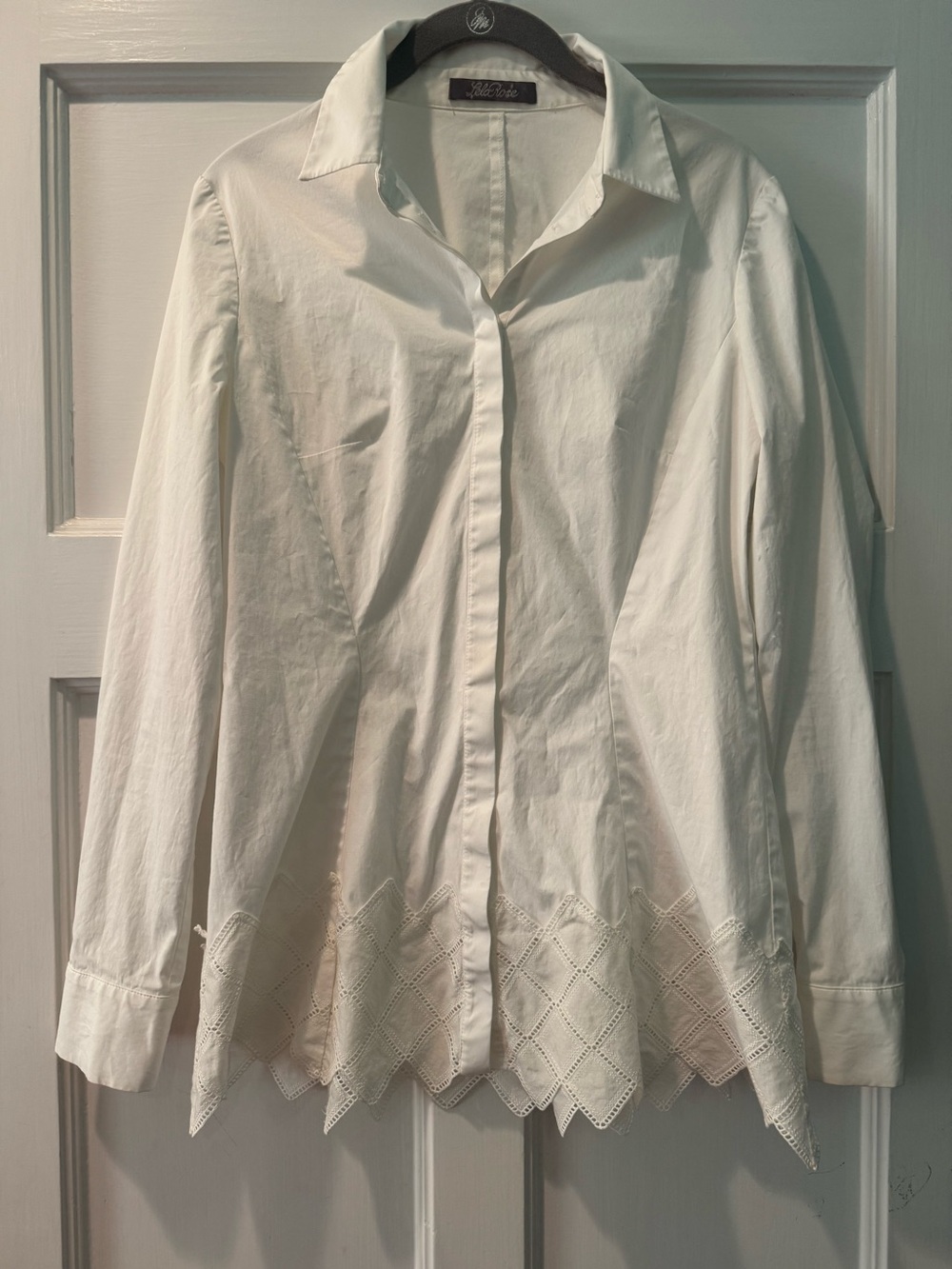 Lela Rose Cotton Poplin Button White Long Sleeve Down Blouse